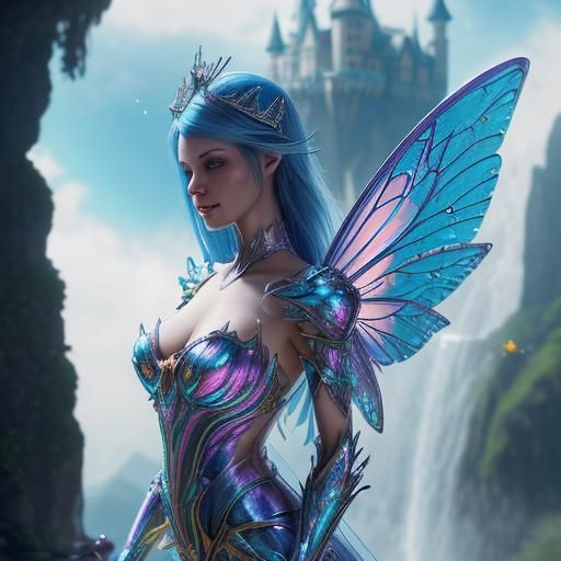 Fantasy Fairy with Sparkling Wings and Castle