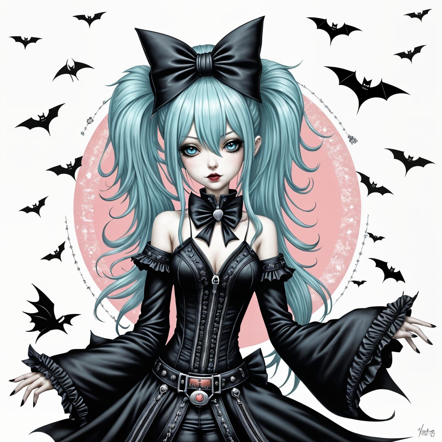 Goth Miku with Hearts and Bats