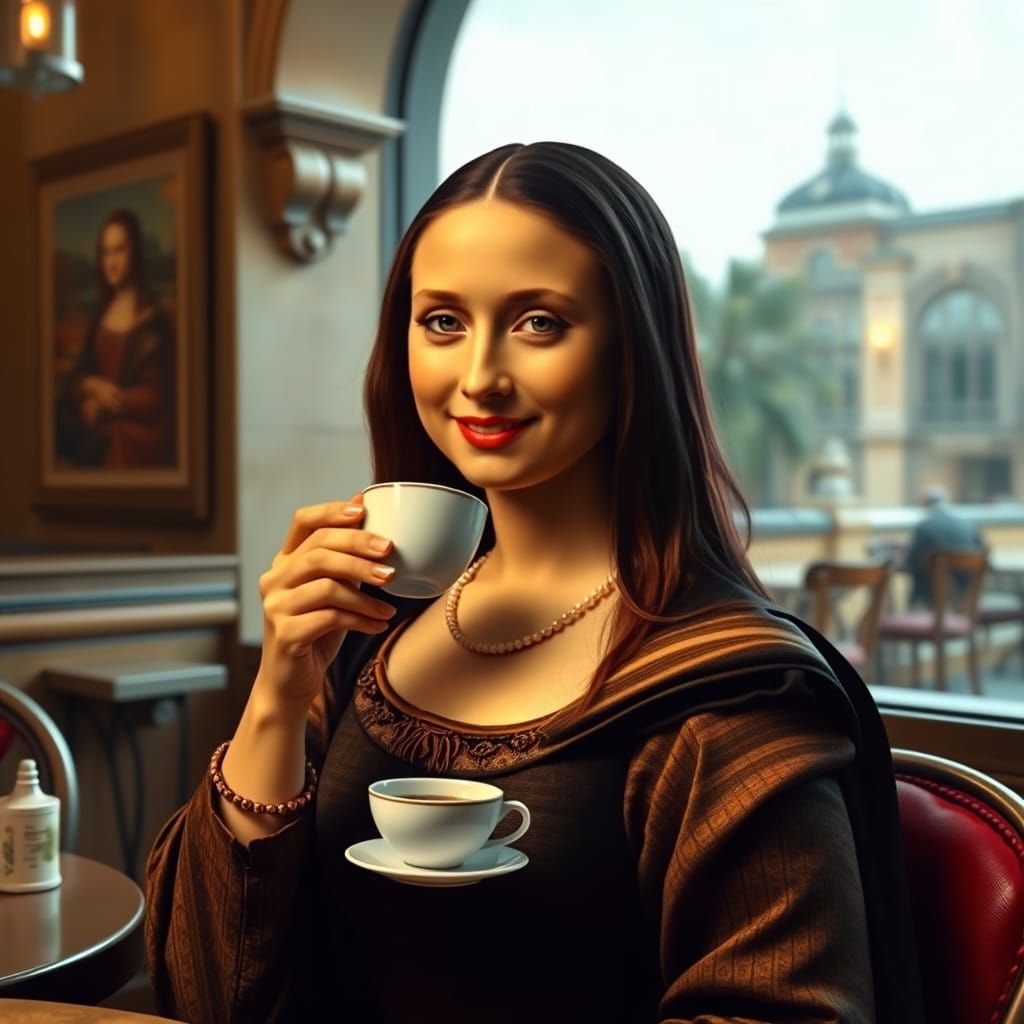 Mona Lisa Drinks Coffee: A Renaissance Portrait