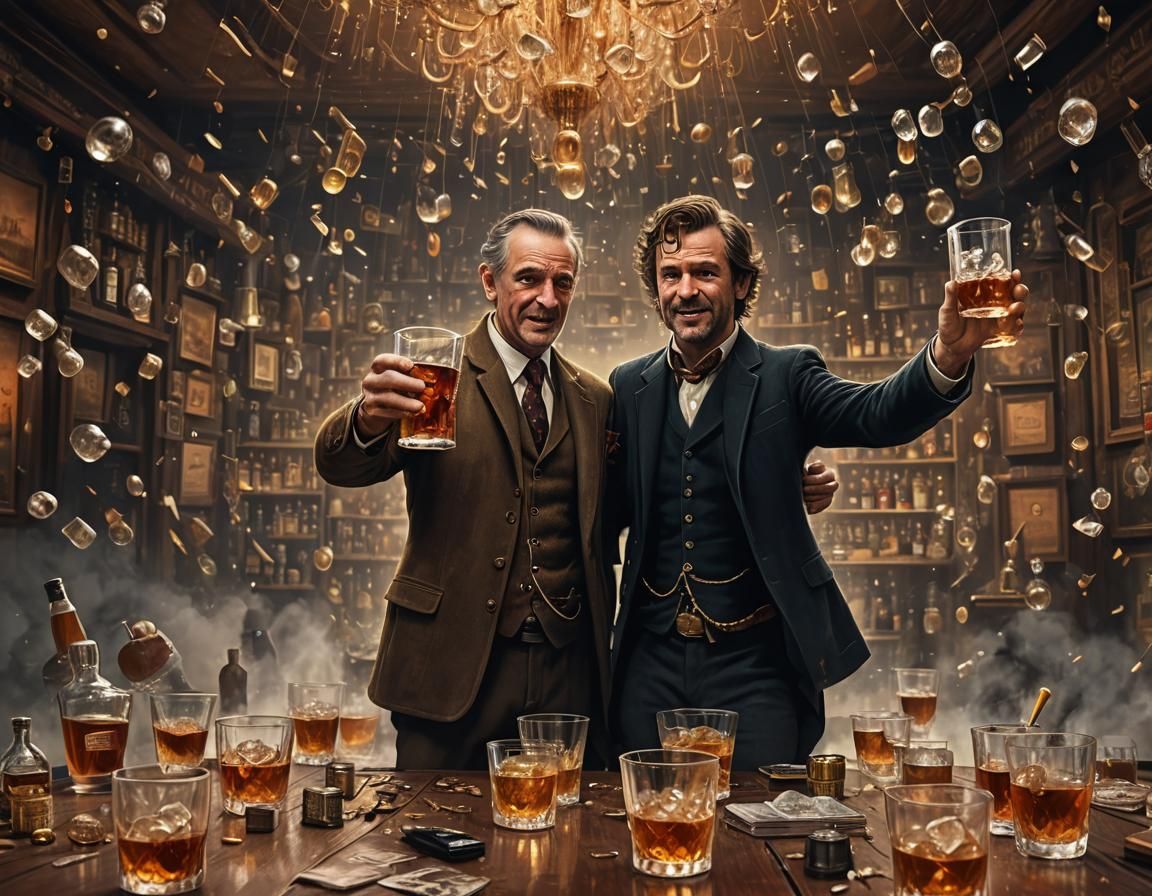 Man Celebrates with Whiskey: Epic Digital Painting