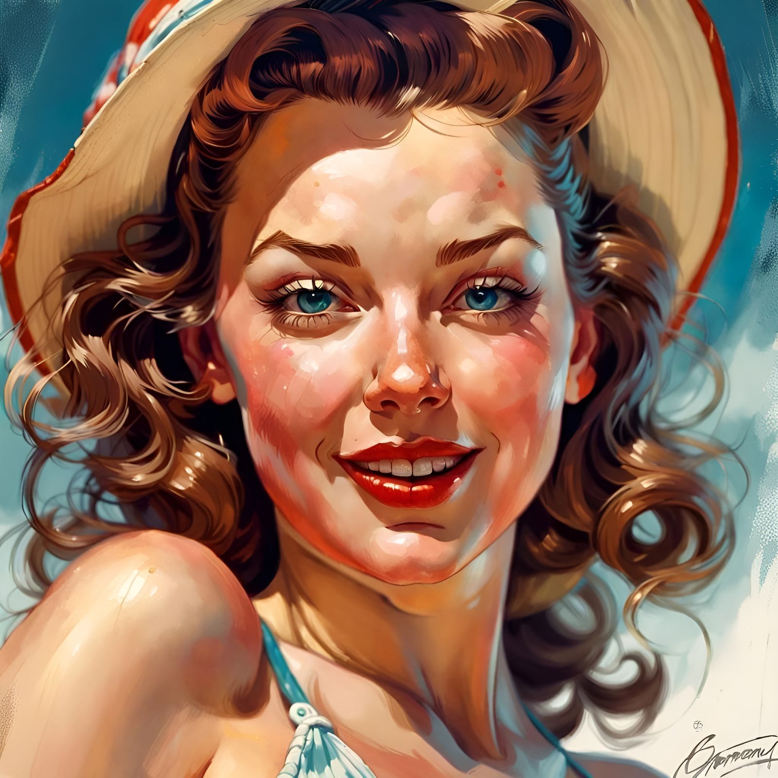 Winking Woman Portrait in Pin-Up Style