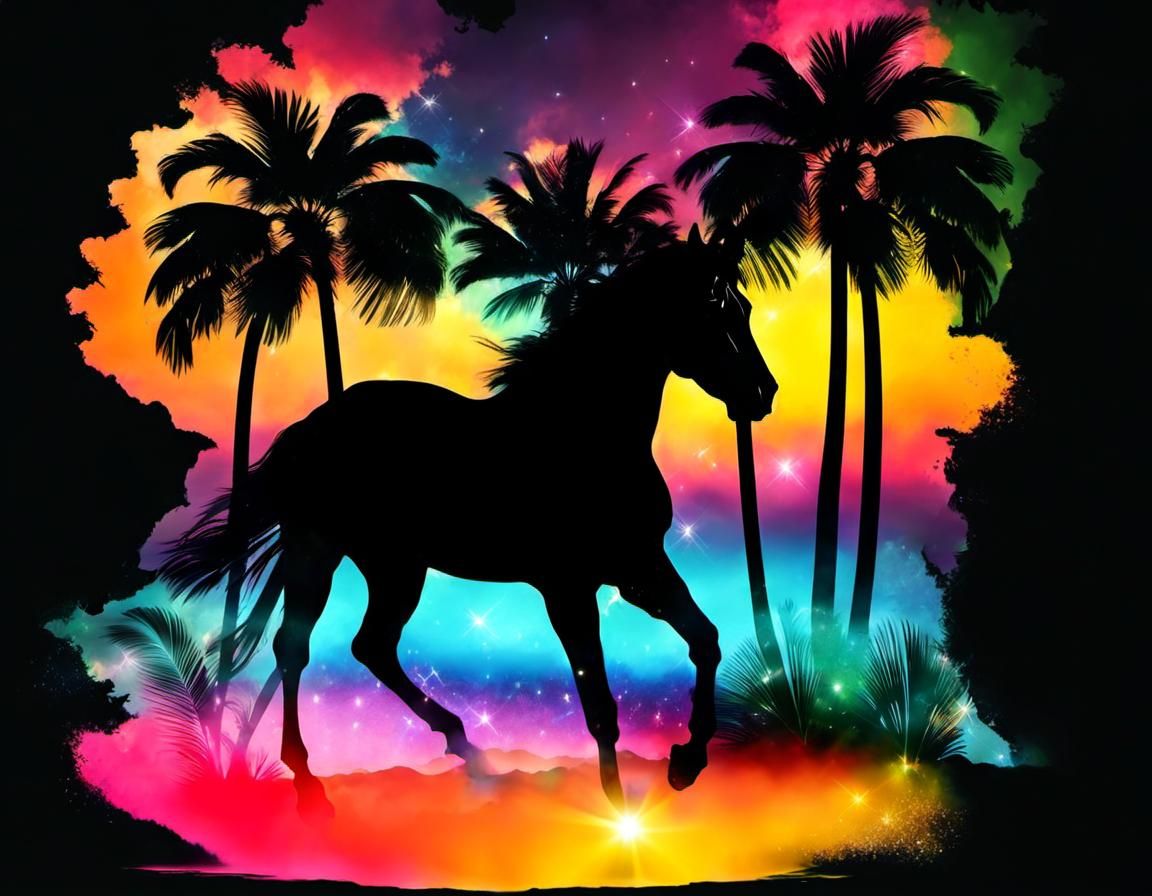 Arabian Stallion Silhouette with Oasis