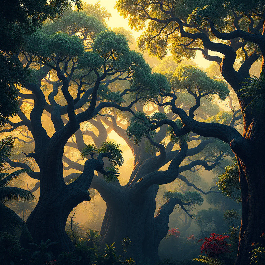 Lush Jungle Trees in a Hyper-Realistic Matte Painting