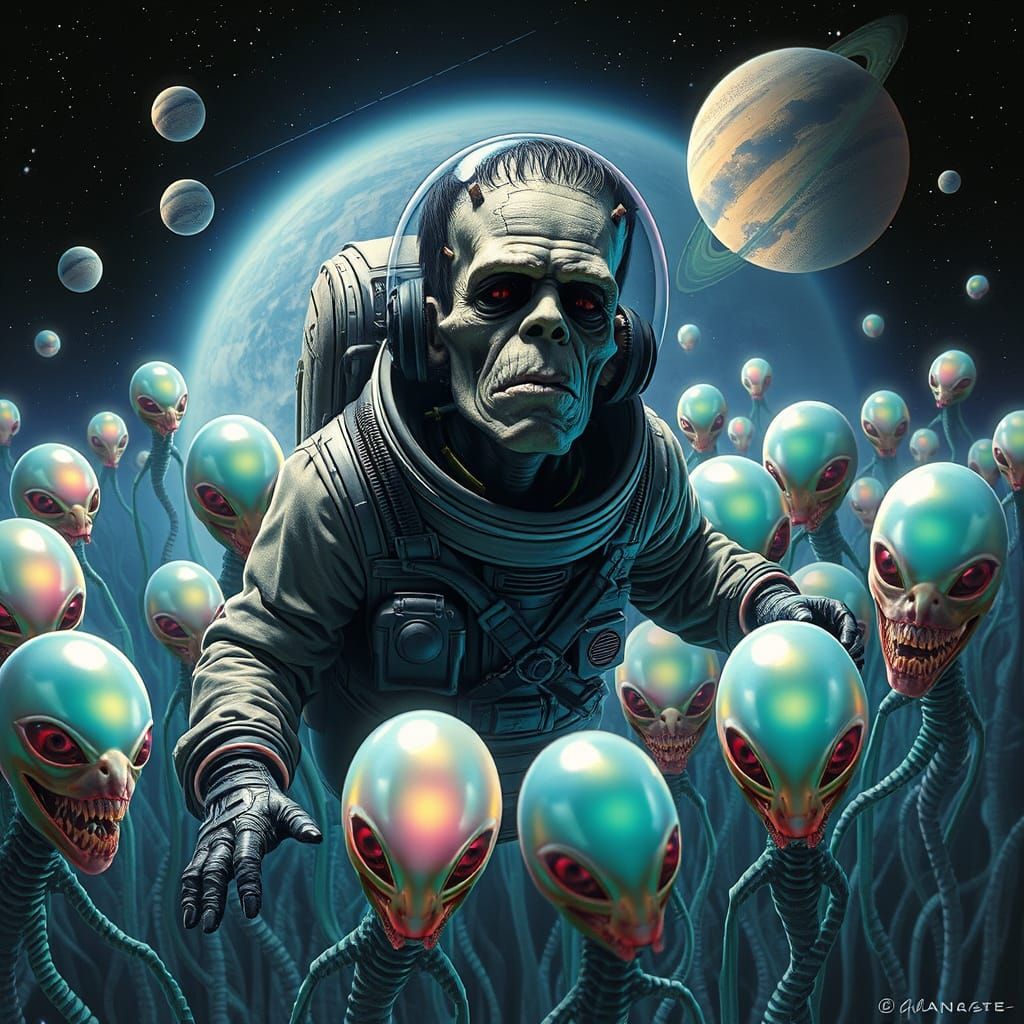 Frankenstein's Monster Among Aliens in Space
