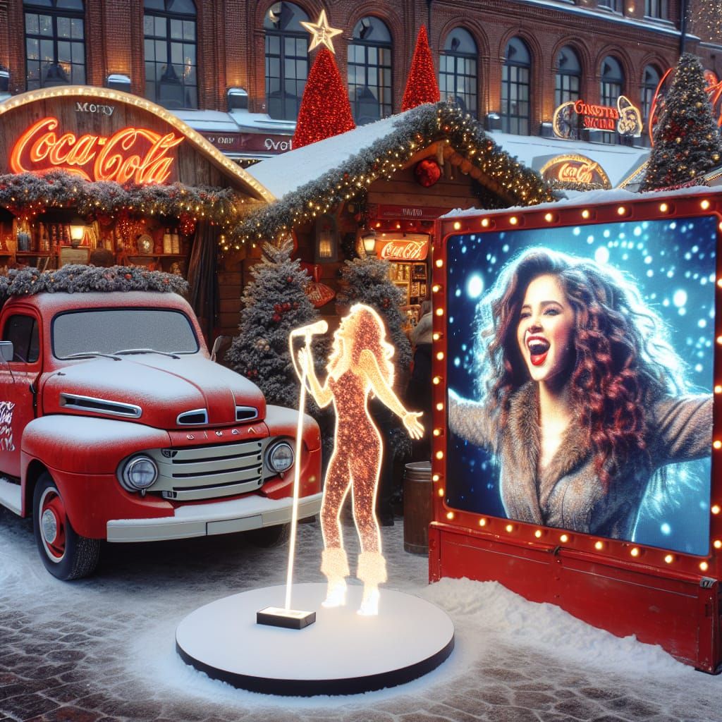 Celebratory Holiday Scene with Holographic Singer and Vintag...