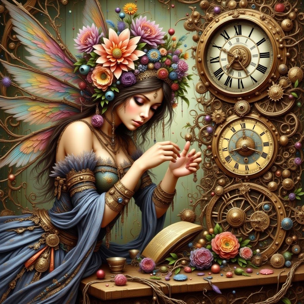 Steampunk Pixie with Clock in Digital Art