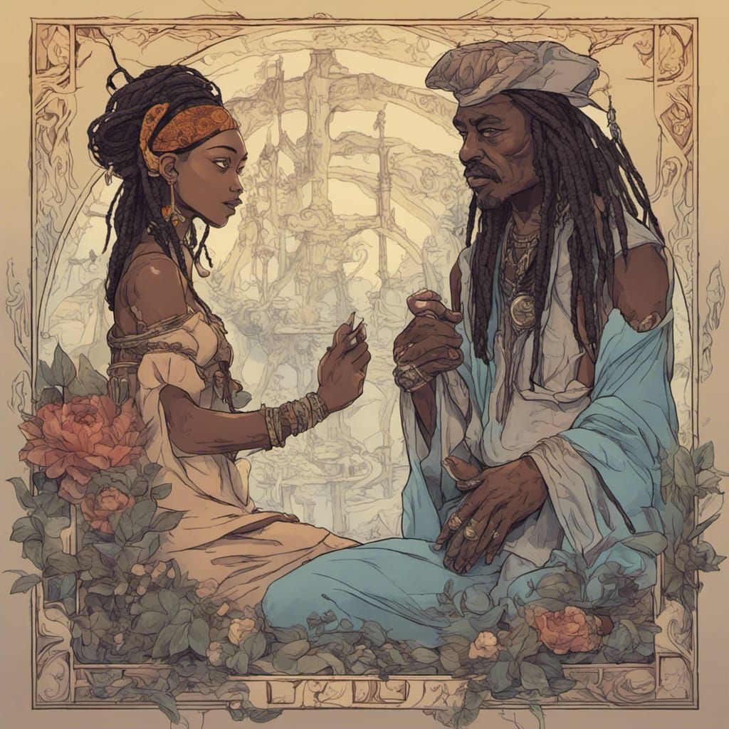 Lovers Tarot Card with Mami Wata, Anime Style