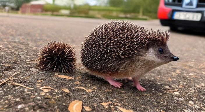 Renaissance-Inspired Hedgehog in Futuristic Automobile Lands...