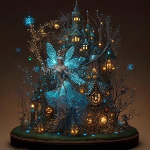 Bioluminescent Christmas Wonderland with Steampunk Engine