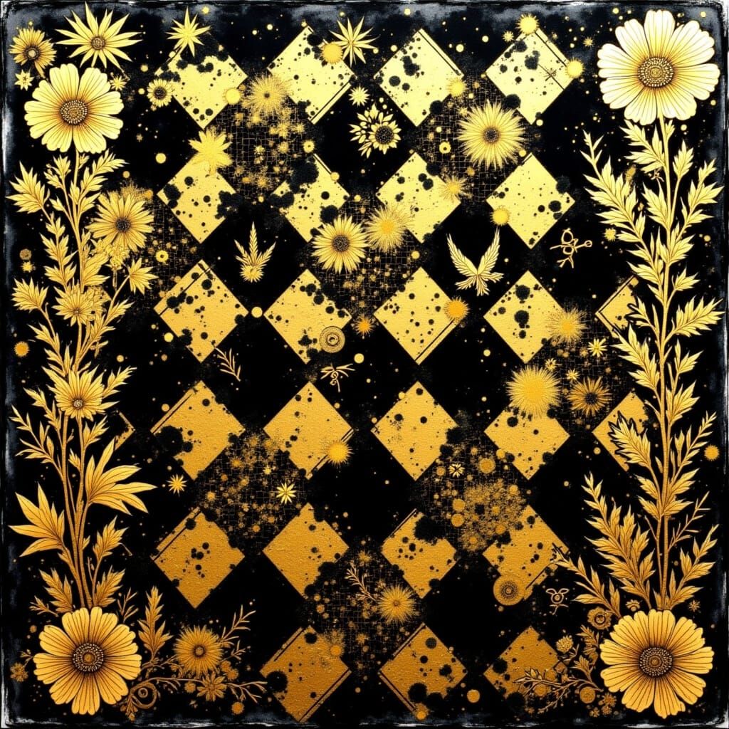 Luxurious Art Deco Gingham Pattern in Metallic Gold