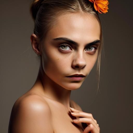 Cara Delevingne with Kintsugi Grids and Orange Flower