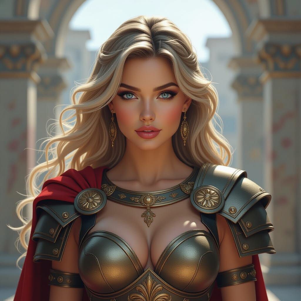 Voluptuous Roman Warrior in Hyperdetailed Digital Painting