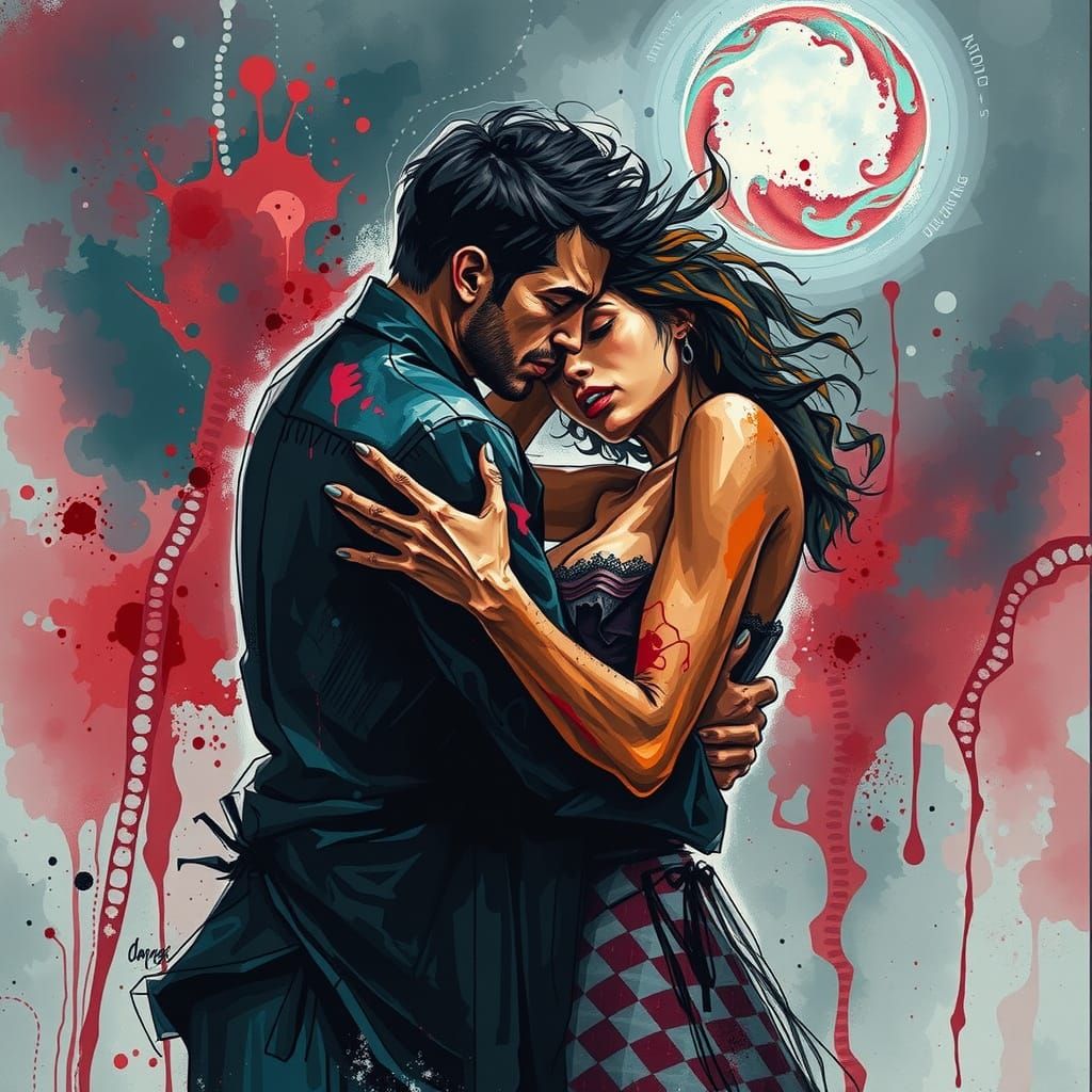 Dark, Moody Couple Lost in Noir Moonlight