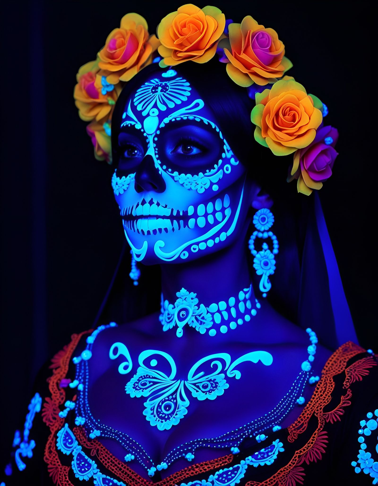 Día de los Muertos Beauty in Black Light Art