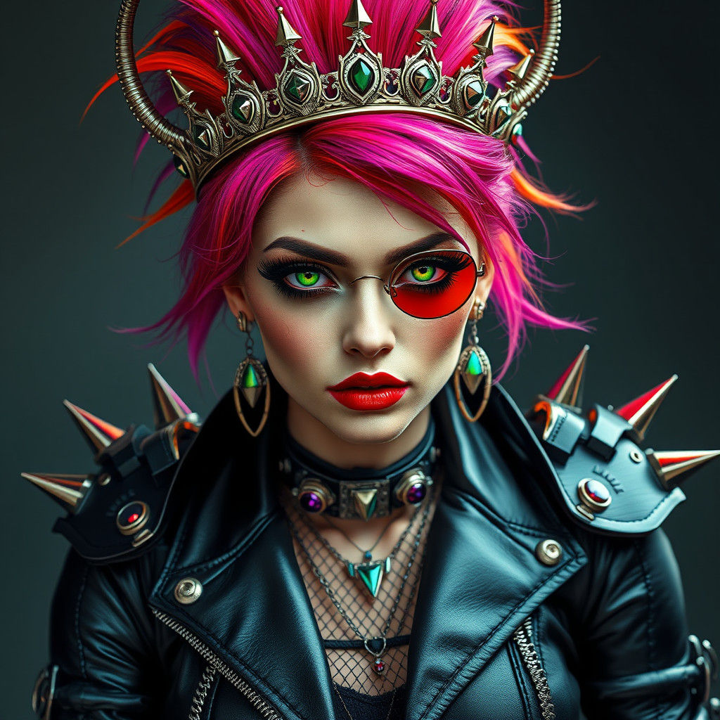 Cyberpunk Punk Queen with Neon Crown and Armor
