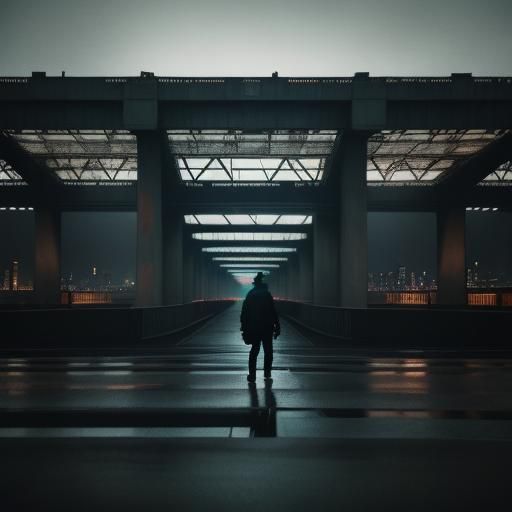 Eerie Newark: Passenger on a Dimly Lit Bridge