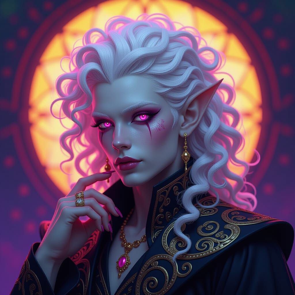 Albino Elf with Pink Eyes in Dark Fantasy Style