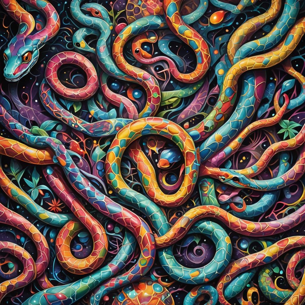 Crystal Snakes in Alien Cave: Graffiti Art