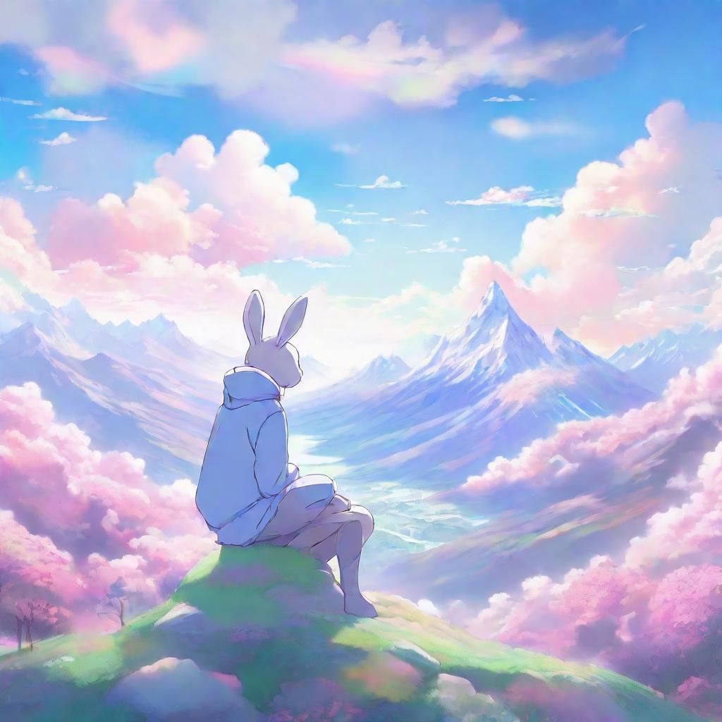 Pastel Anime Man in Floating Rabbit