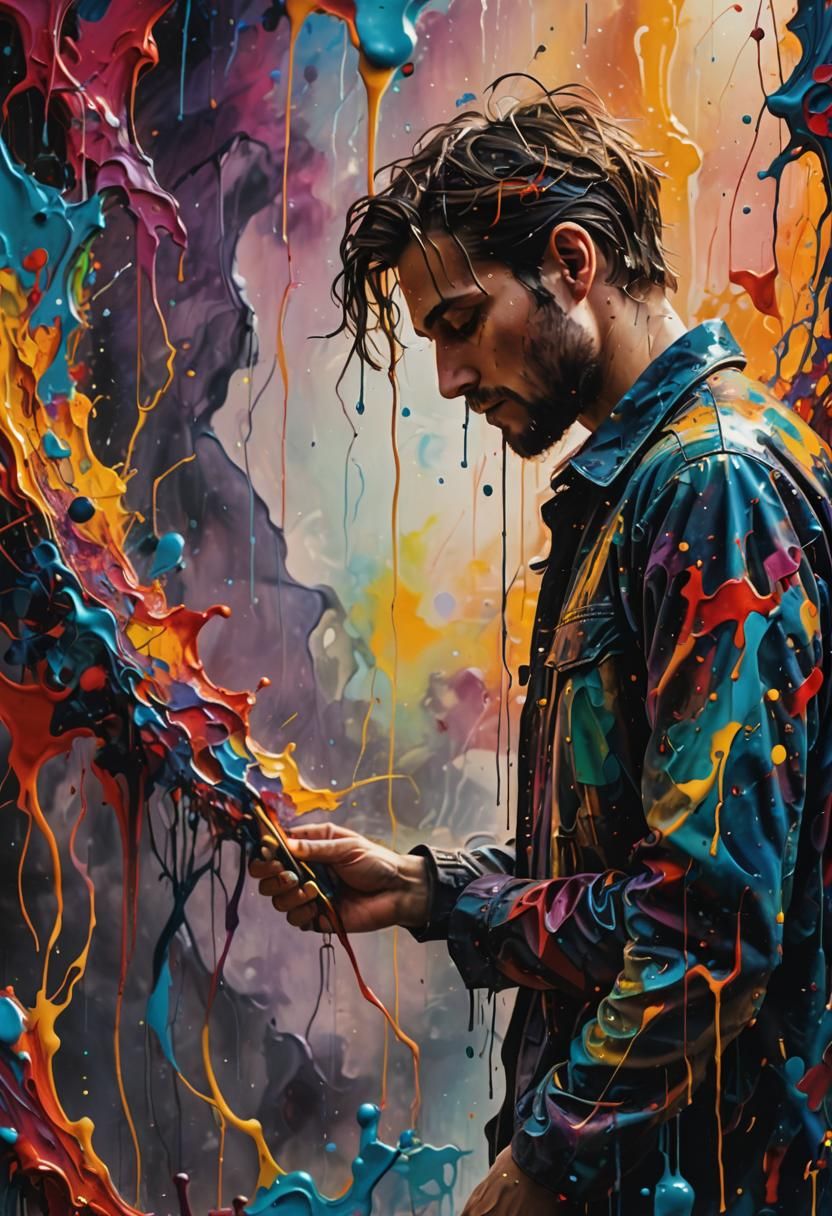 Abstract Dreamscape: Vibrant Oil Painting in Glitch Art Styl...