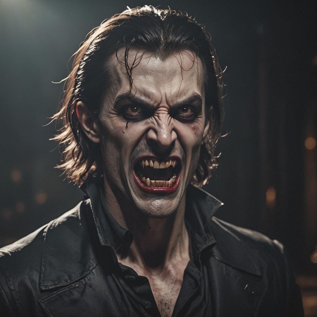 Cinematic Vampire Snarling in Gothic Horror Style