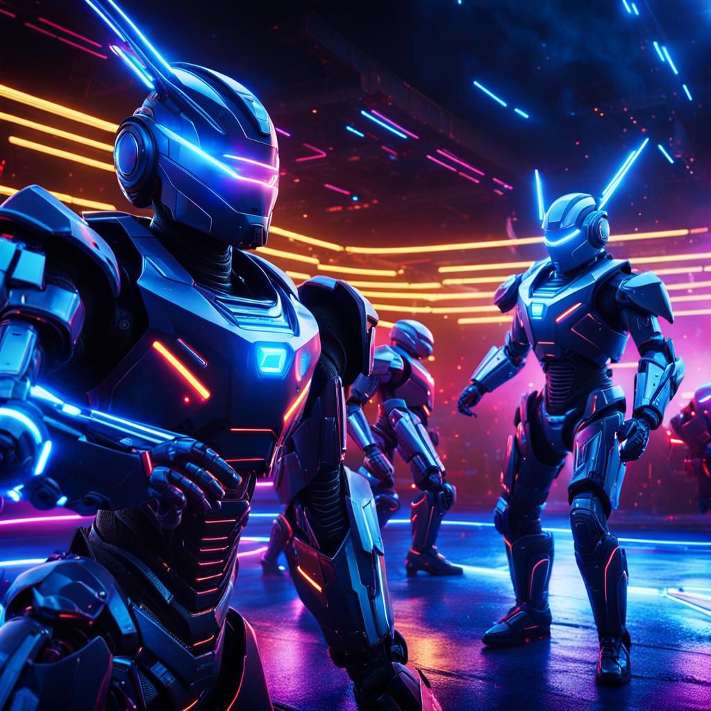 Robots Fight in Neon Cyberpunk LED Arena