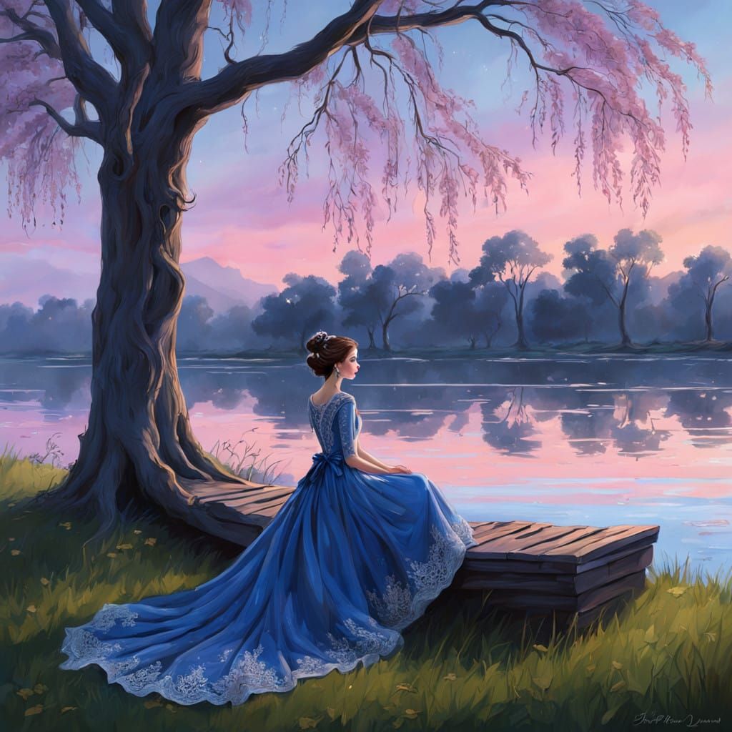 Ethereal Lady in Vibrant Blue Evening Gown