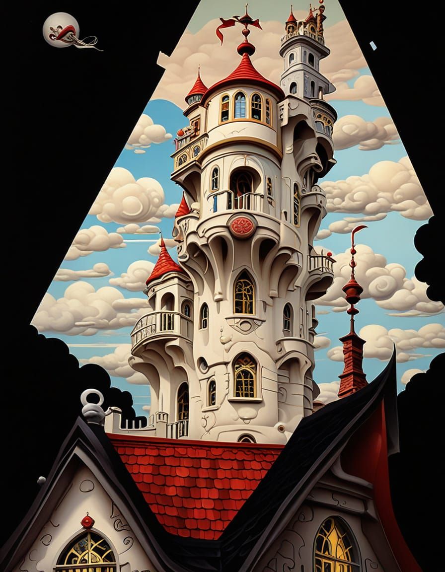 Surreal Castle in Vibrant Colors and Swirling Patterns