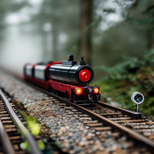 Lego Train in Freezing Fog: Photorealistic 8K