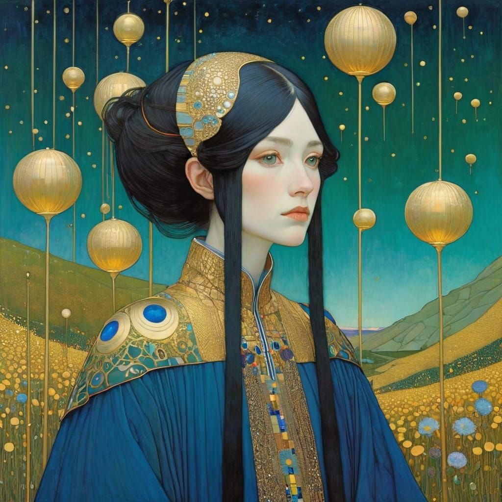 Abstract Portrait in Klimt and Moebius Style