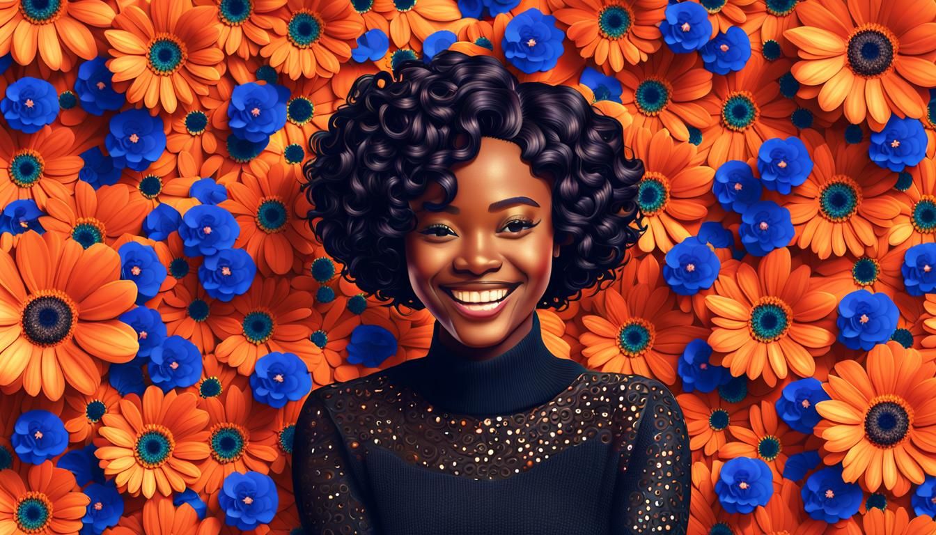 Gorgeous Black Woman with Flowers in Flat Vector Art