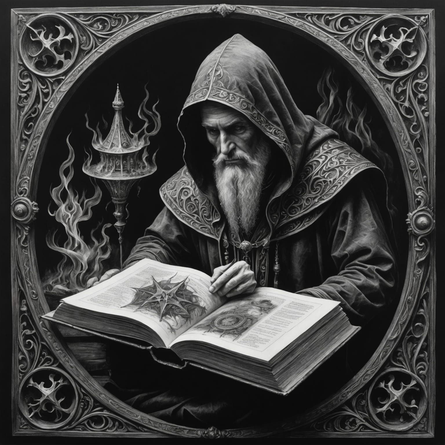 Hyperdetailed Charcoal Drawing of a Magic Book