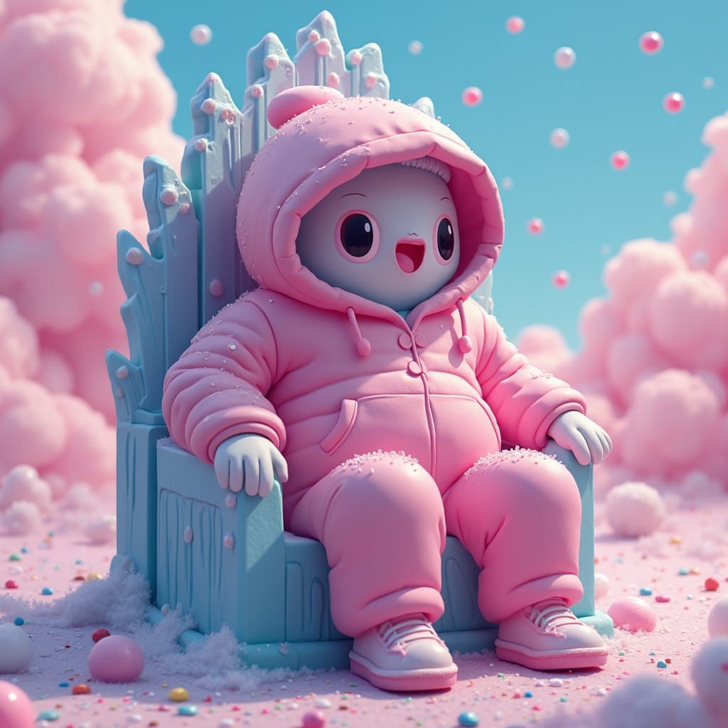 Anthropomorphic Ice Bag on Candy Throne