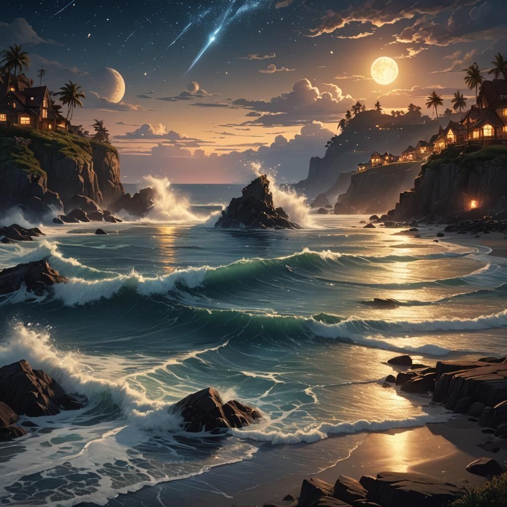 Summer Night Seascape with Dynamic Lighting
