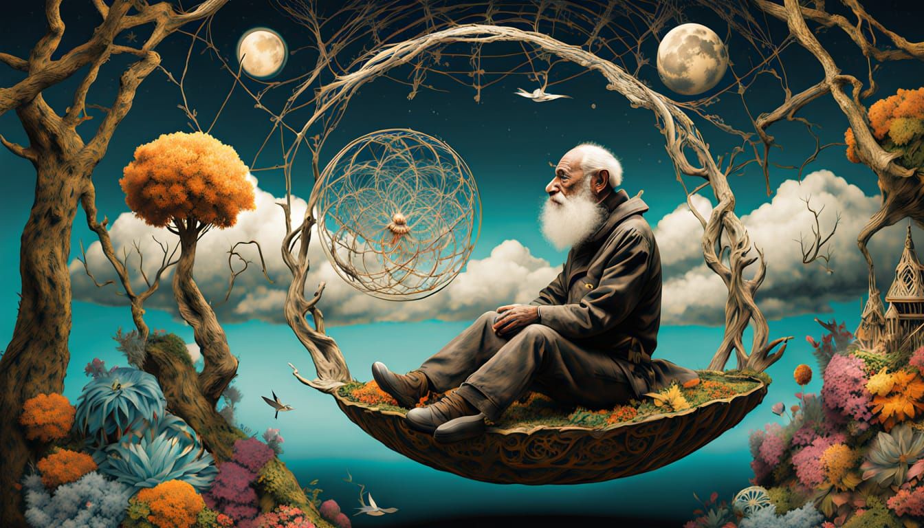 Surreal Tea Party on Floating Island in Ethereal Style