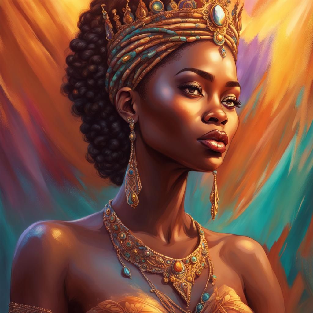 Regal African Queen in Hyperrealistic Style