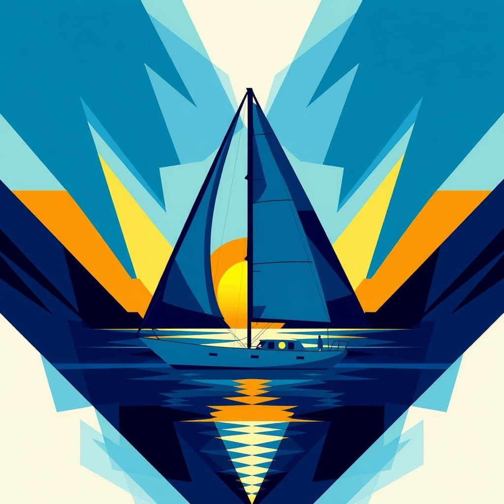 Sailboat at Sunset Cubism