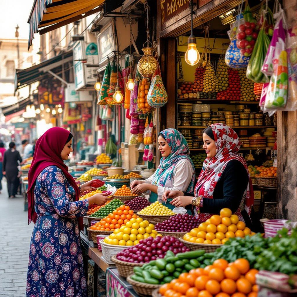 Vibrant Arabic Food Stall in Ancient Market