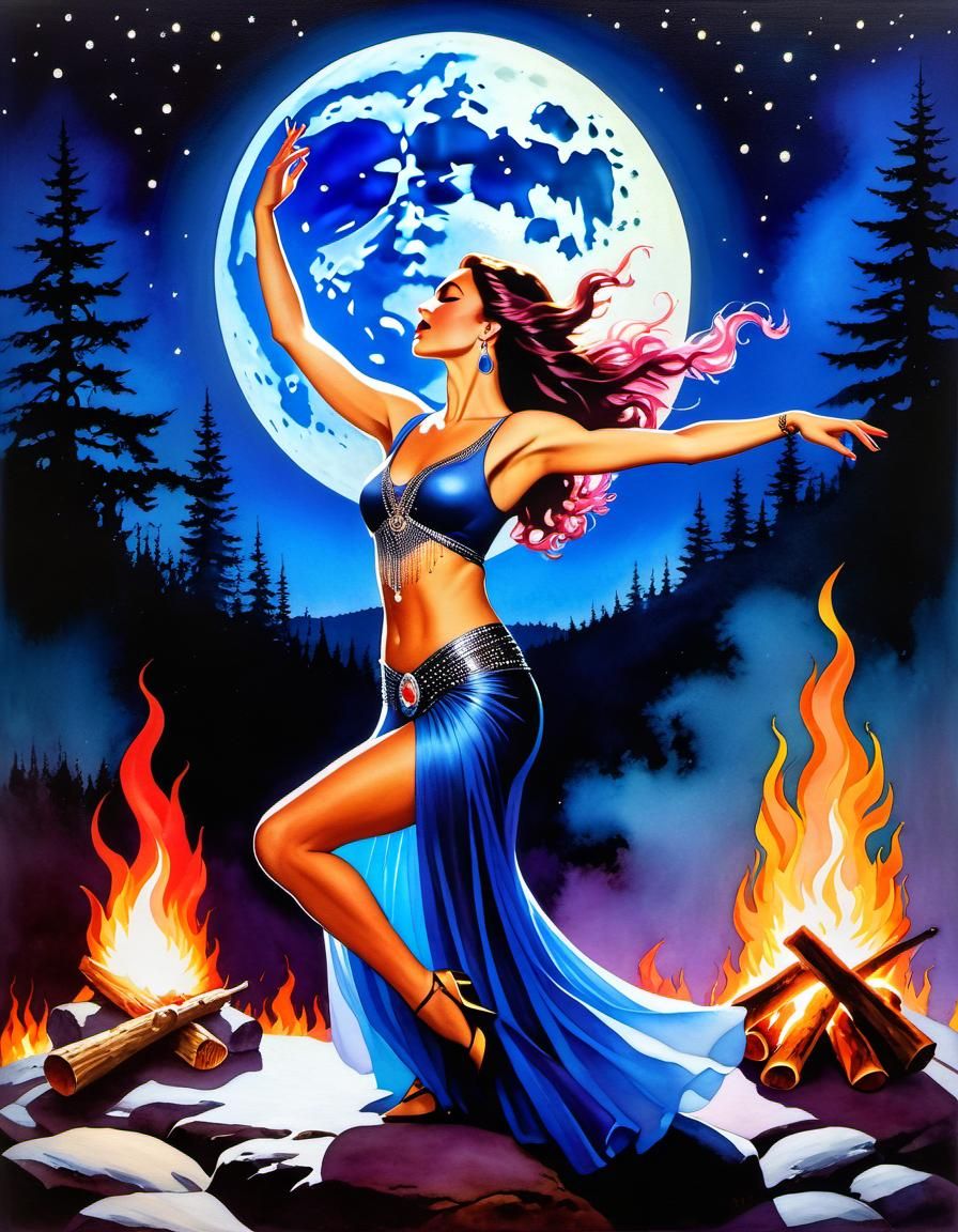 Gothic Goddess Lilith with Crystals: Watercolor Art