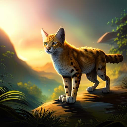 Detailed Serval Matte Painting in Deep Color