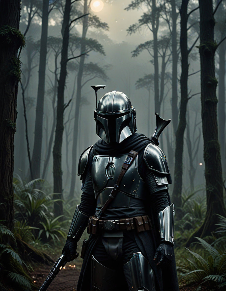 Dark Mandalorian Warrior in Alien Forest