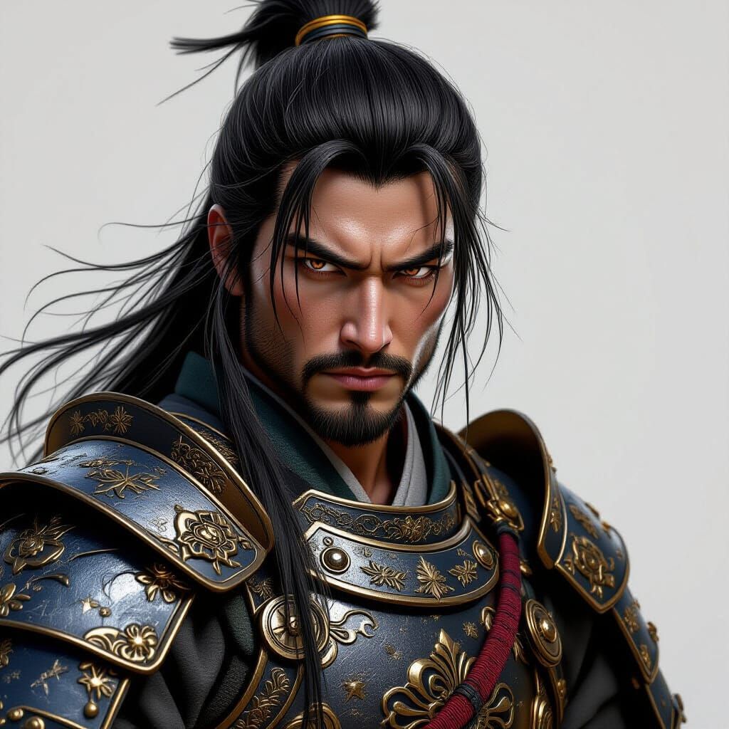 Fierce Samurai Warrior in Digital Art Nouveau Style