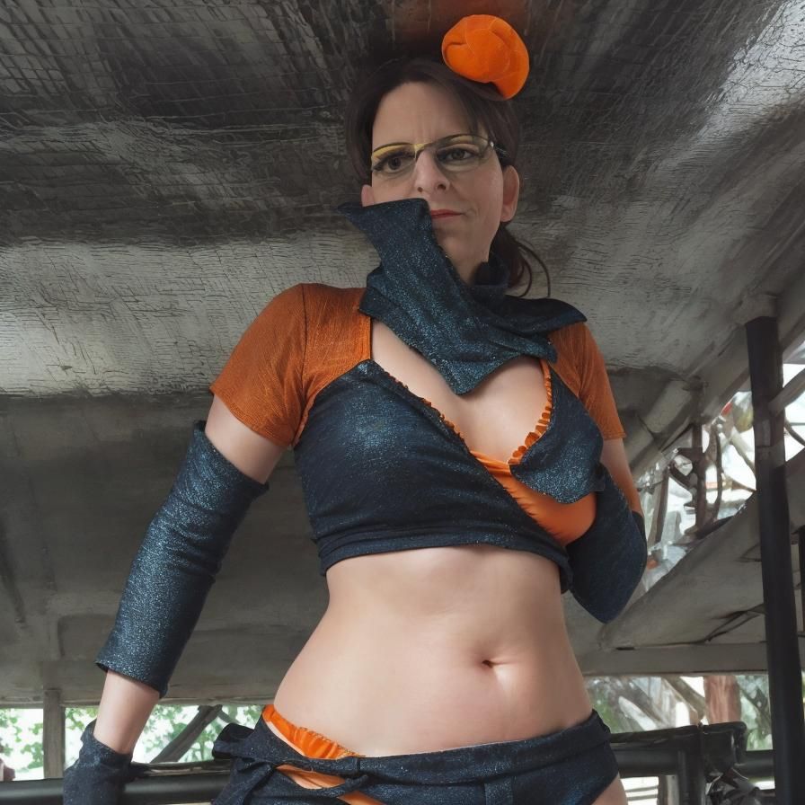 Young Tina Fey in Orange Bikini: Professional Photo