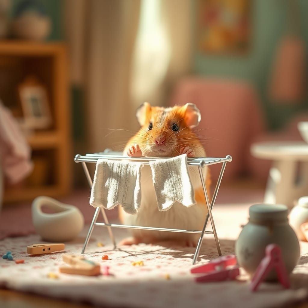 Hamster Does Laundry: Cozy Still Life Photography