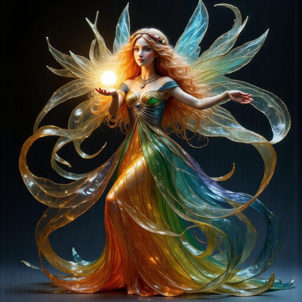 Glass and Metal Fairy Sculpture with Light Spell