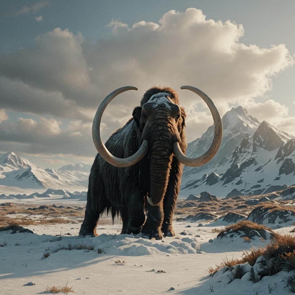 Woolly Mammoth Walks Icy Tundra: 3D Render