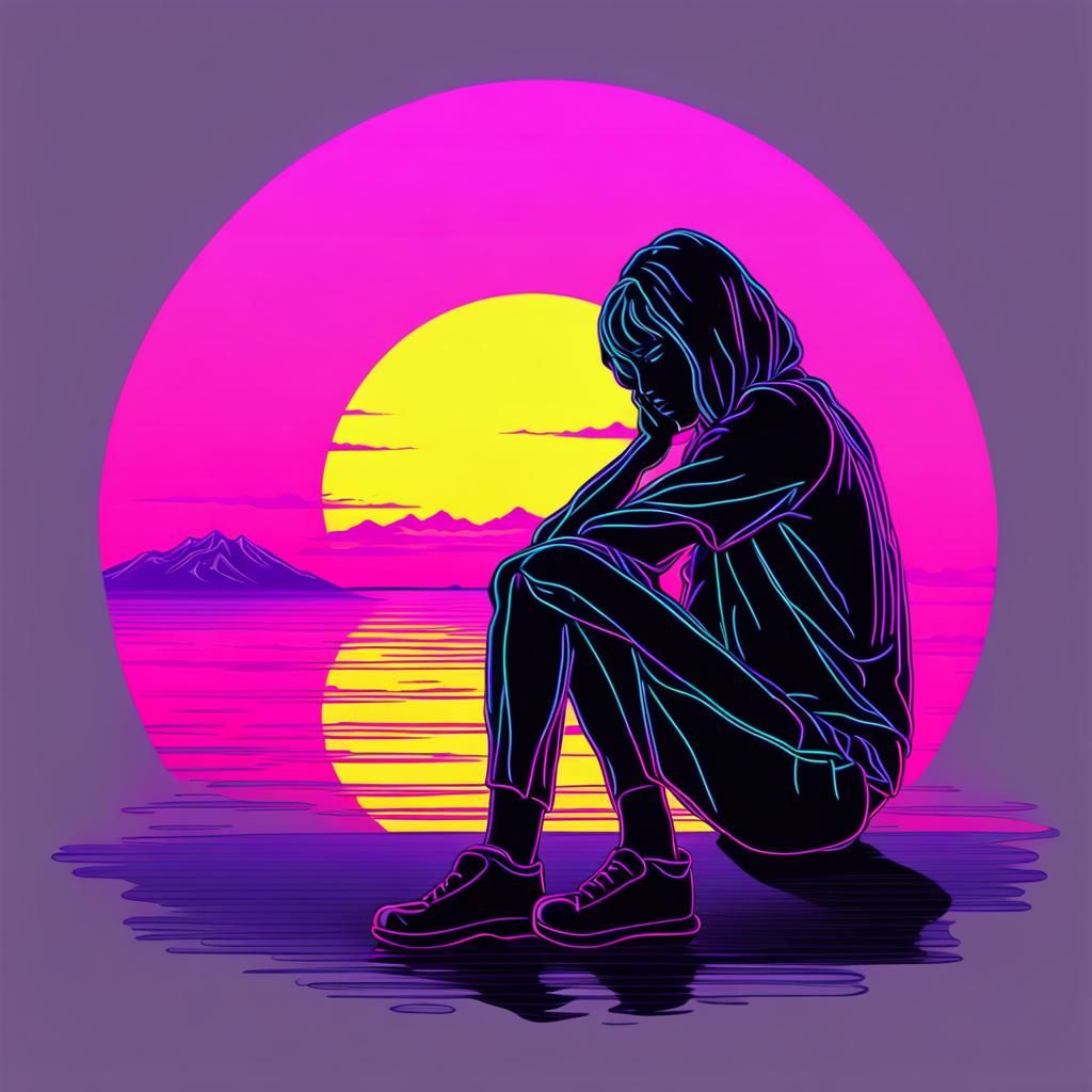 Black Light Art: Depressed Person in Synthwave Neon