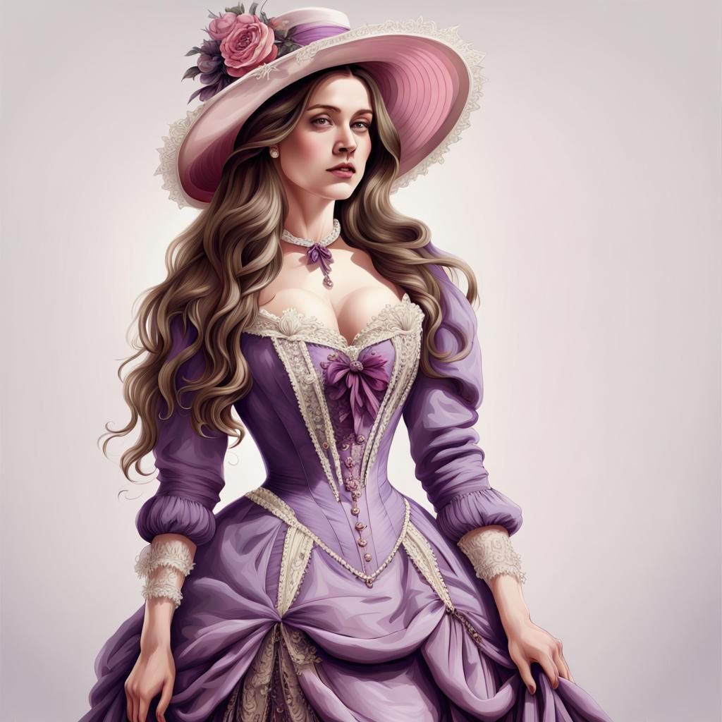 Victorian Woman in Vivid Colors, Digital Illustration
