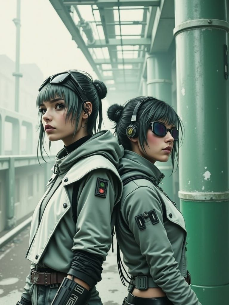 Cyberpunk Couple in Industrial Hallway