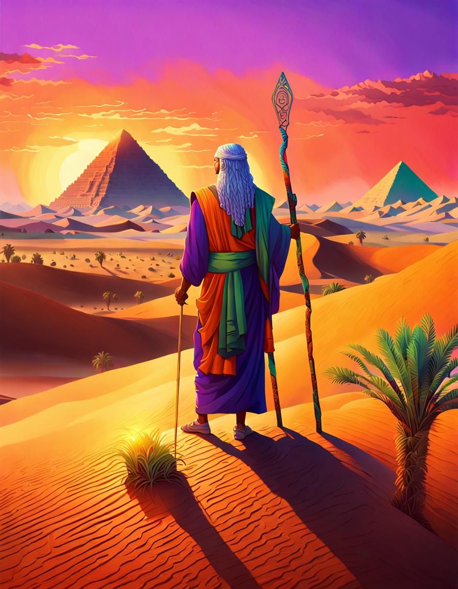Moses in the Desert: Hyper-Realistic Digital Art